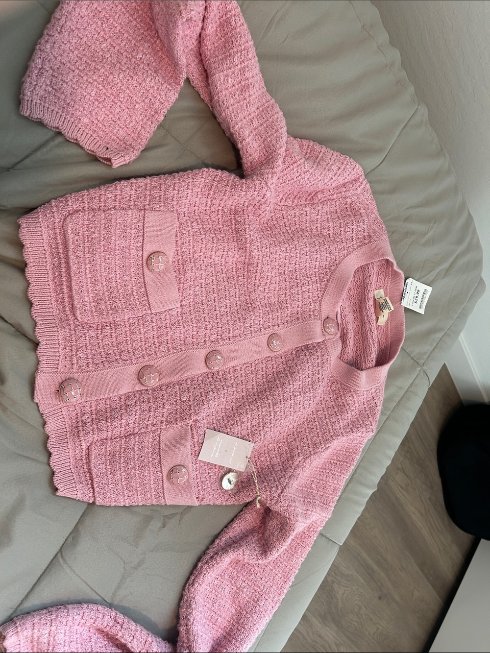 Jessica Simpson Pink Textured Button-Front Cardigan and pink skirt set